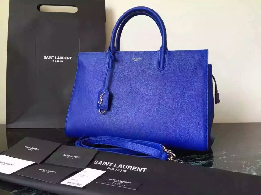 S/S 2015 New Saint Laurent Bag Cheap Sale-Saint Laurent Medium Cabas RIVE GAUCHE Bag in Electric Blue Grained Leather - Click Image to Close