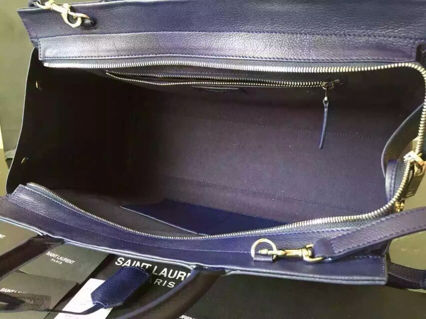 S/S 2015 New Saint Laurent Bag Cheap Sale-Saint Laurent Medium Cabas RIVE GAUCHE Bag in Navy Blue Grained Leather - Click Image to Close