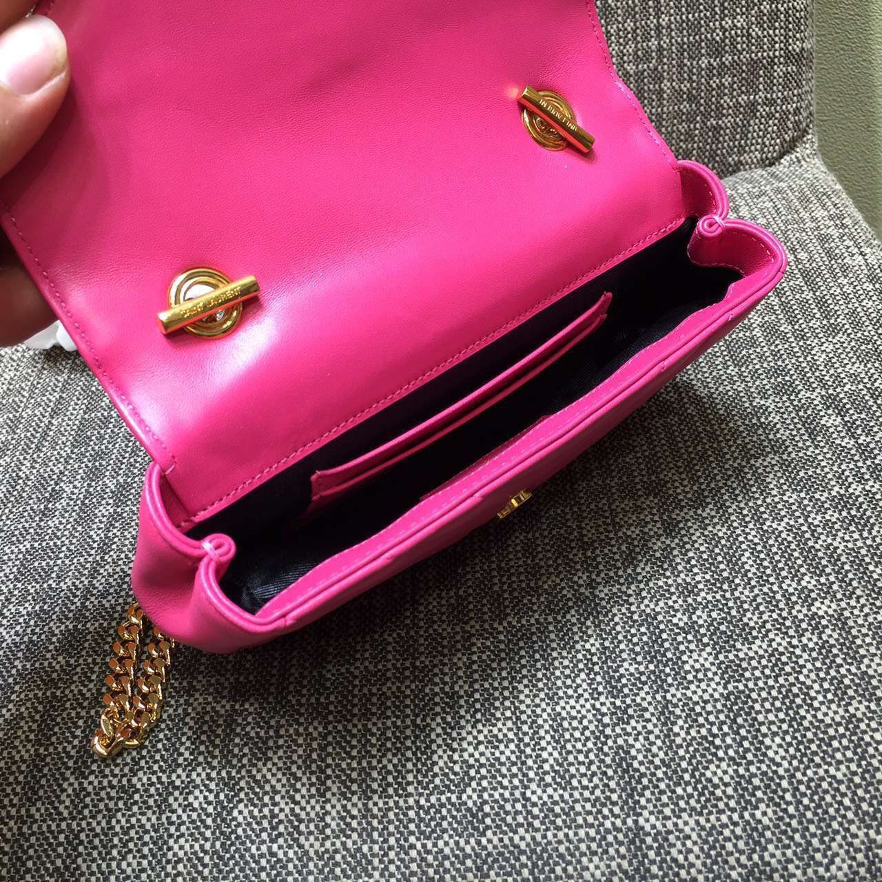 2015 Cheap YSL Outsale with Free Shipping-Saint Laurent Classic Baby Monogram Satchel in Pink Matelasse Leather with Gold Hardware - Click Image to Close