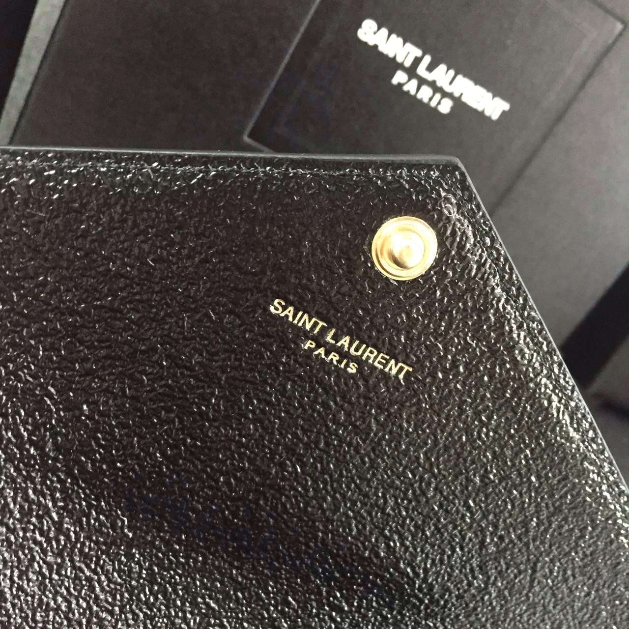 2016 Cheap YSL Out Sale with Free Shipping-Saint Laurent Monogram Envelope Chain Wallet in Black Grain Leather - Click Image to Close