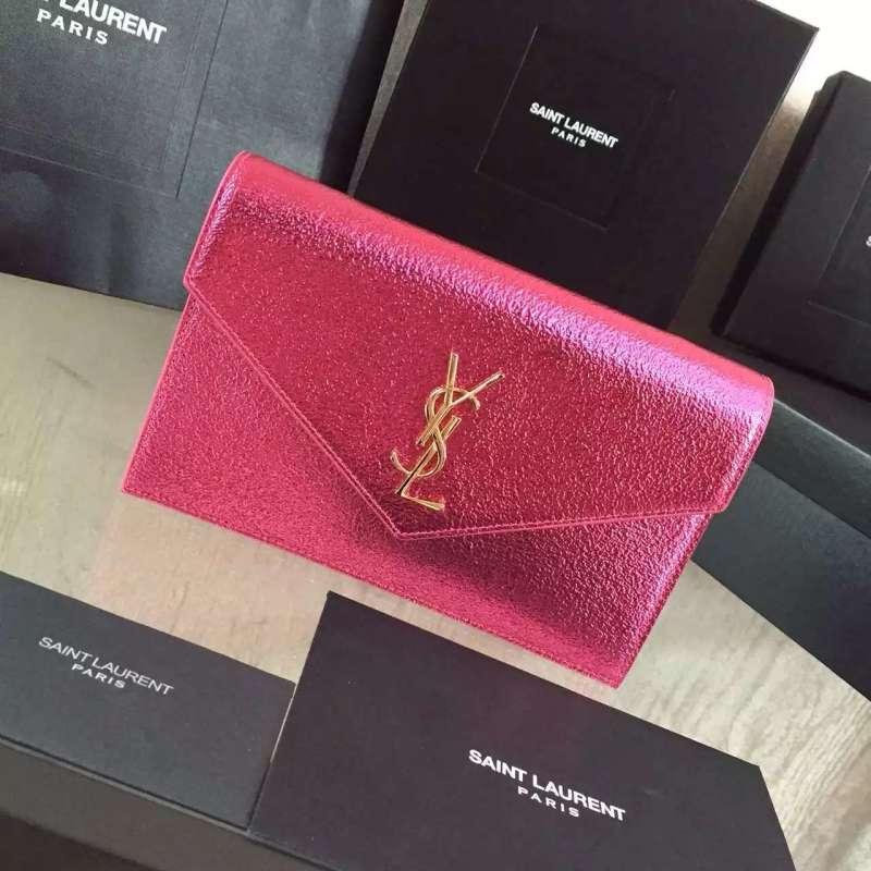 2016 Cheap YSL Out Sale with Free Shipping-Saint Laurent Monogram Envelope Chain Wallet in Lipstick Fuchsia Grain Leather