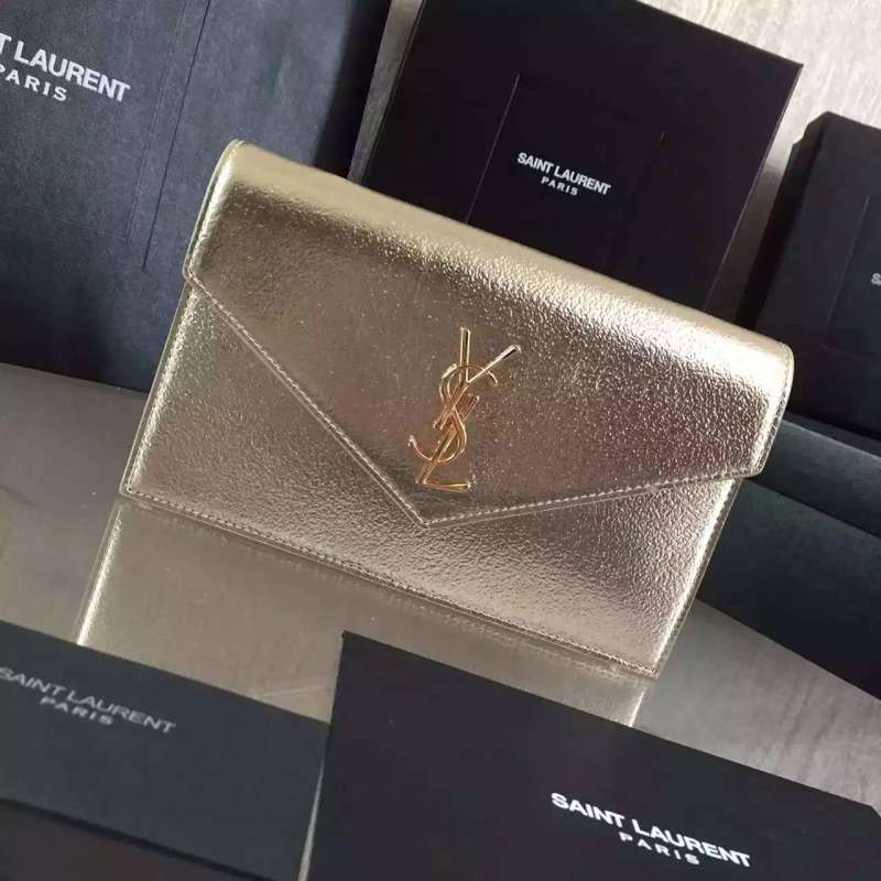 2016 Cheap YSL Out Sale with Free Shipping-Saint Laurent Monogram Envelope Chain Wallet in Metallic Grain Leather