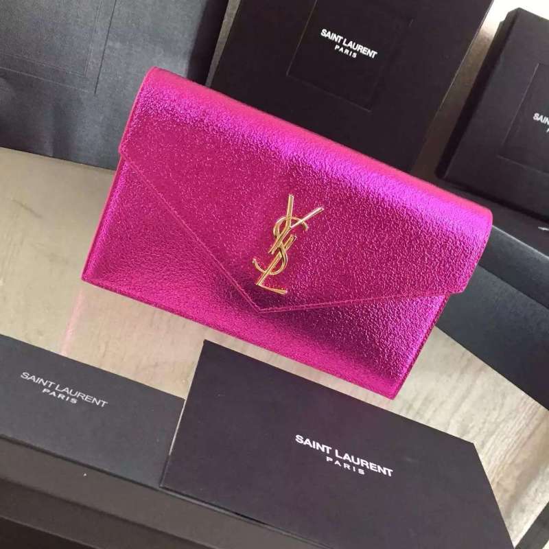 2016 Cheap YSL Out Sale with Free Shipping-Saint Laurent Monogram Envelope Chain Wallet in Rose Grain Leather