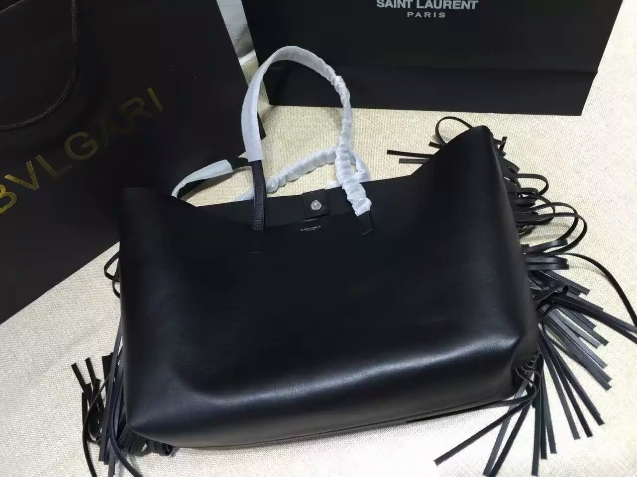 2016 New Saint Laurent Bag Cheap Sale-Saint Laurent Large Shopping Tote Bag in Black Leather - Click Image to Close