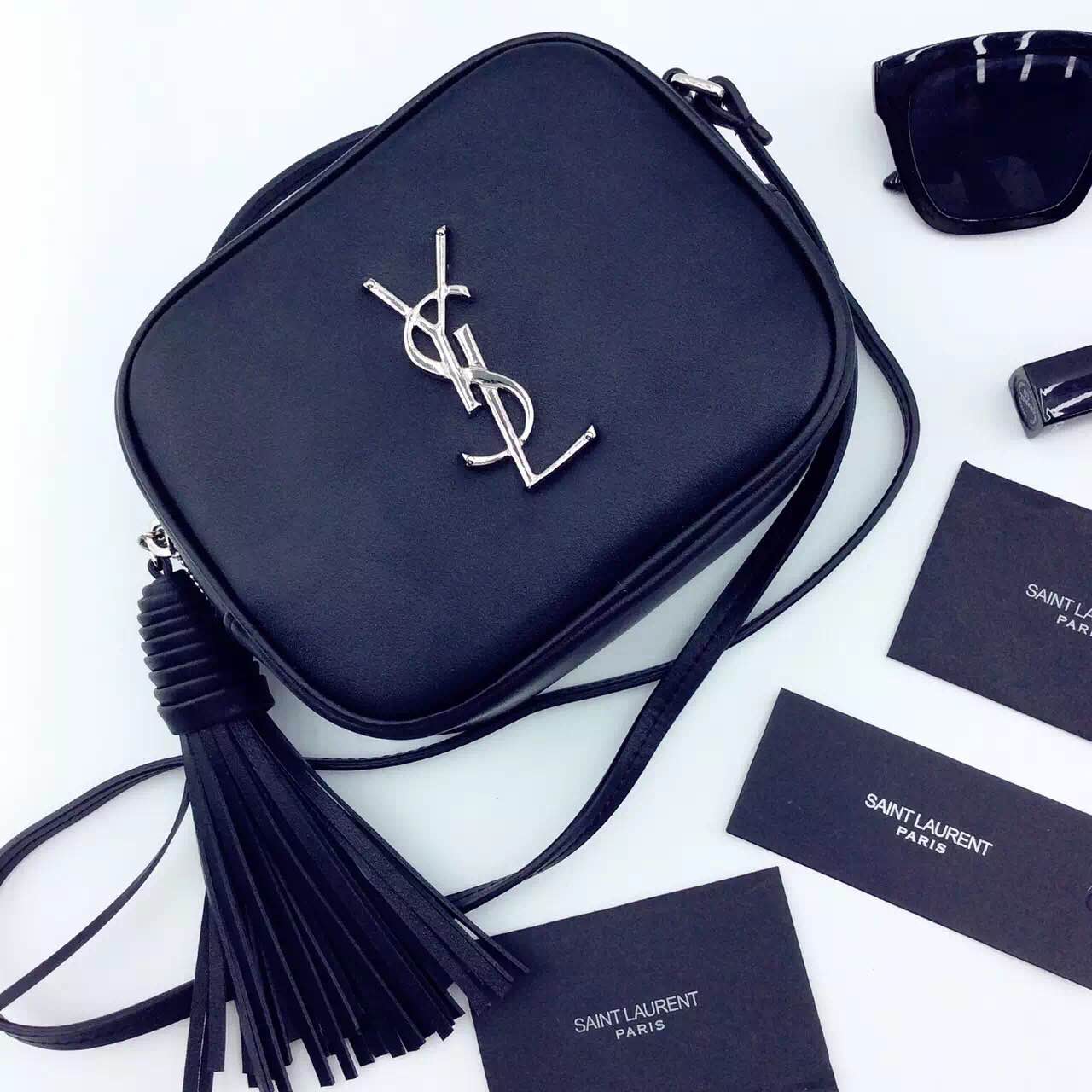 New Arrival!2016 Cheap YSL Out Sale with Free Shipping-Saint Laurent Monogram Medium Blogger Bag in Black Leather - Click Image to Close