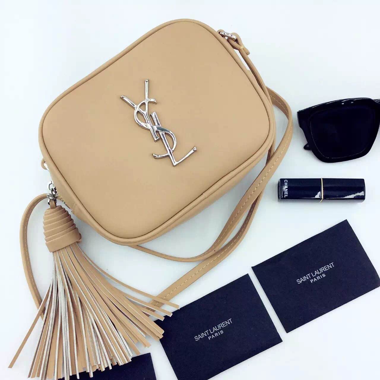 New Arrival!2016 Cheap YSL Out Sale with Free Shipping-Saint Laurent Monogram Medium Blogger Bag in Dark Beige Leather - Click Image to Close