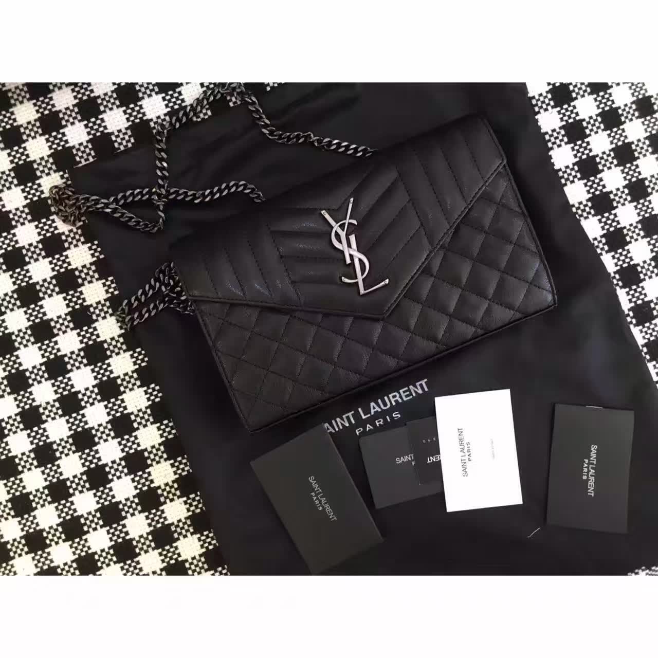 2016 Cheap YSL Out Sale with Free Shipping-Saint Laurent Chain Wallet in in Dark Anthracite Mixed Matelasse Leather - Click Image to Close