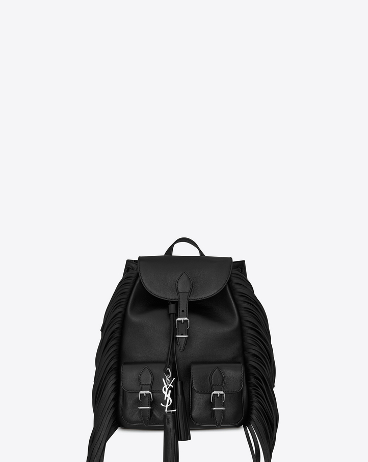 2016 Saint Laurent Bags Cheap Sale-Saint Laurent Small Festival Fringed Backpack in Black Leather