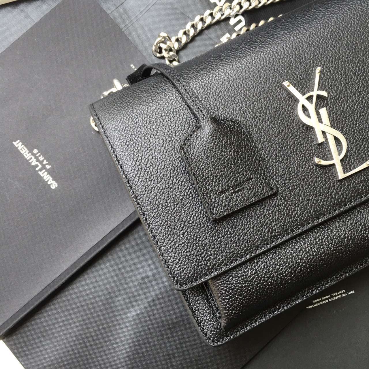Limited Edition!2016 Saint Laurent Bags Cheap Sale-Saint Laurent Medium Sunset Monogram Bag in Black Grained Leather - Click Image to Close