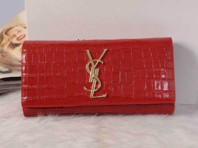 12014 Cheap Ysl clutch crocdile in red,ysl wallet sale
