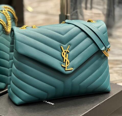 2022 Saint Laurent Loulou Medium Bag in Turquoise Y-quilted Leather