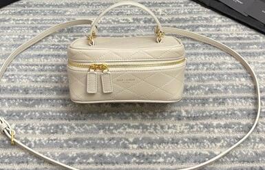 2022 Saint Laurent Mini Vanity Case Bag in Quilted Lambskin 669560 white