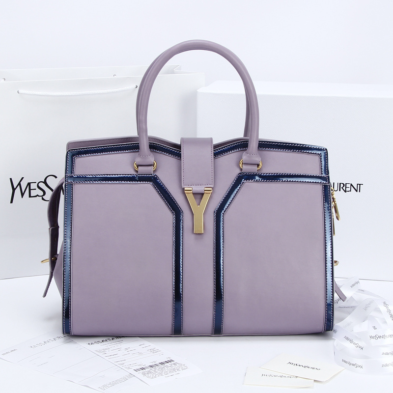 2013 Yves Saint Laurent Medium tricolor Cabas Chyc Bag 9928 purple+black