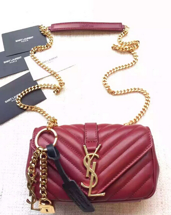 S/S 2016 Saint Laurent Bags Cheap Sale-Saint Laurent Classic Baby Monogram Chain Bag in Burgundy Grainy Matelasse Leather with Gold-Toned "YSL"