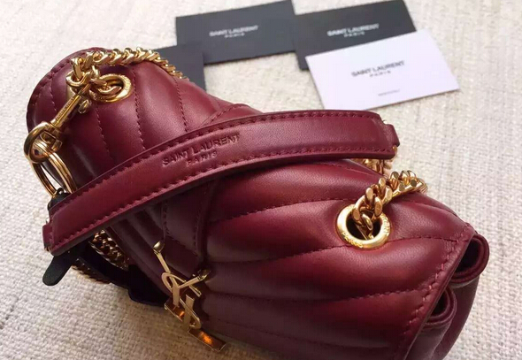 S/S 2016 Saint Laurent Bags Cheap Sale-Saint Laurent Classic Baby Monogram Chain Bag in Burgundy Grainy Matelasse Leather with Gold-Toned "YSL" - Click Image to Close