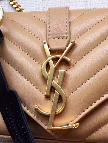 S/S 2016 Saint Laurent Bags Cheap Sale-Saint Laurent Classic Baby Monogram Chain Bag in Tan Grainy Matelasse Leather with Gold-Toned "YSL" - Click Image to Close