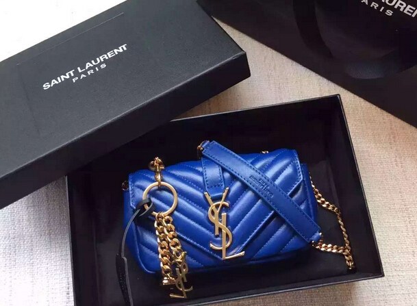 Spring 2016 Saint Laurent Bags Cheap Sale-Saint Laurent Classic Baby Monogram Chain Bag in Electric Blue Grainy Matelasse Leather with Gold-Toned "YSL" - Click Image to Close