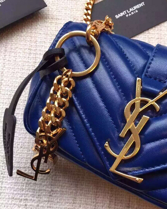 Spring 2016 Saint Laurent Bags Cheap Sale-Saint Laurent Classic Baby Monogram Chain Bag in Electric Blue Grainy Matelasse Leather with Gold-Toned "YSL" - Click Image to Close