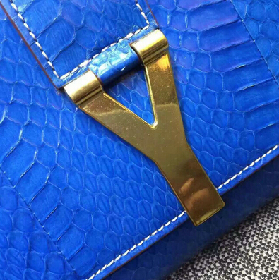 2015 New Saint Laurent Bag Cheap Sale-Saint Laurent Classic Y Clutch in Blue Snake Leather - Click Image to Close