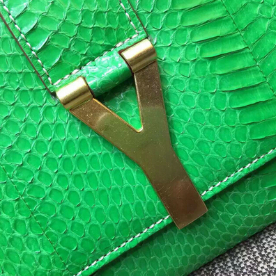 2015 New Saint Laurent Bag Cheap Sale-Saint Laurent Classic Y Clutch in Light Green Snake Leather - Click Image to Close