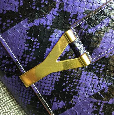 2015 New Saint Laurent Bag Cheap Sale-Saint Laurent Classic Y Clutch in Purple&Black Snake Leather - Click Image to Close