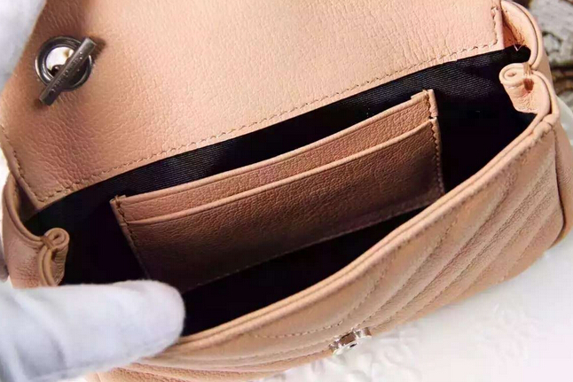 Spring 2016 Saint Laurent Bags Cheap Sale-Saint Laurent Mini Classic Monogram College Bag in Apricot Matelasse Leather - Click Image to Close