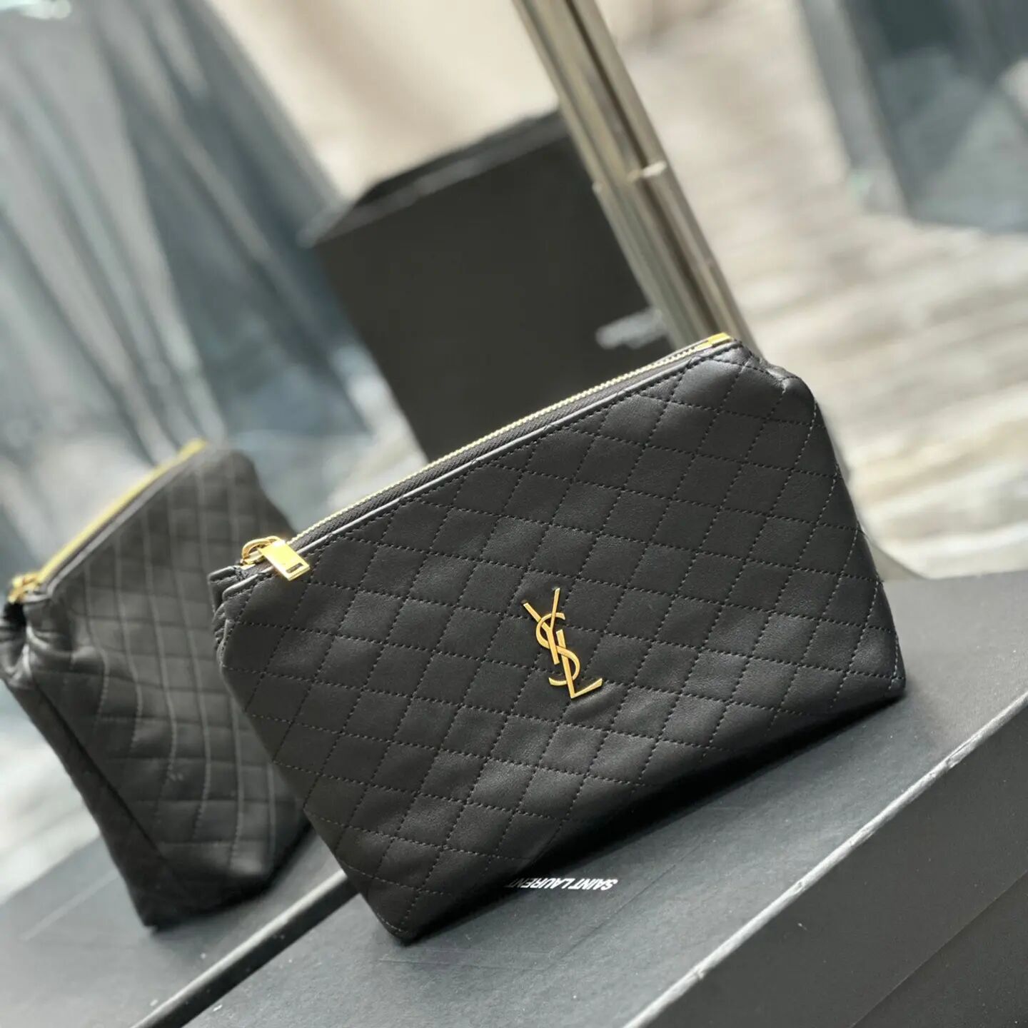 2023 cheap YSL gaby cosmetic pouch in quilted leather black