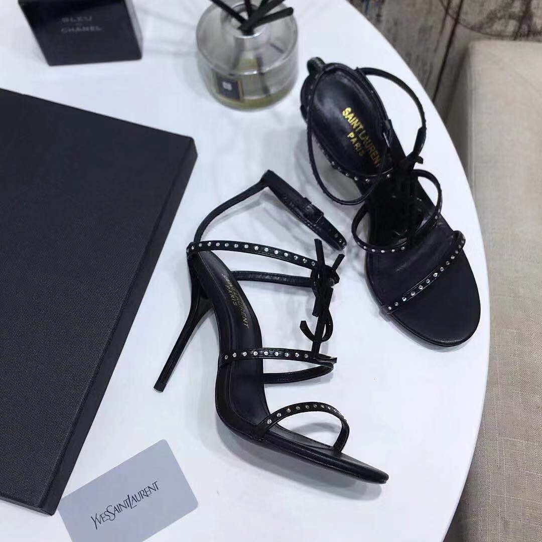 Saint Laurent Amber Leather Sandals with ankle strap black