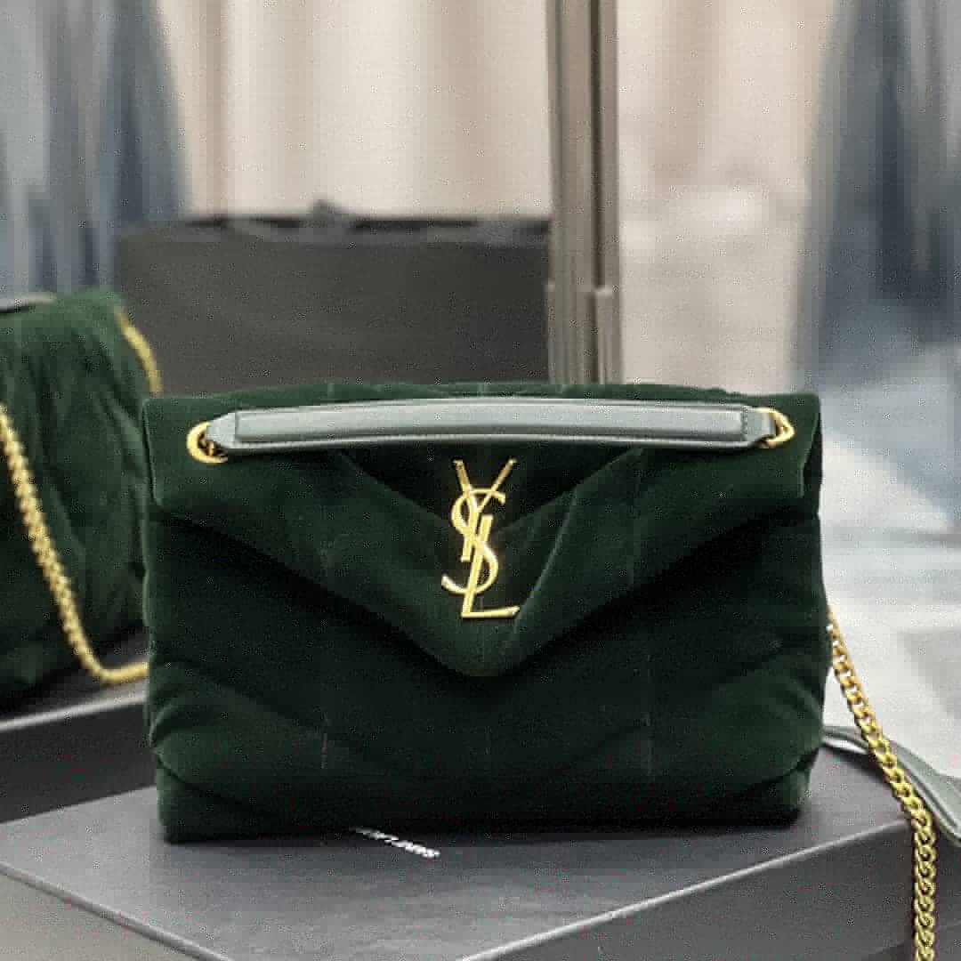 2021 cheap Saint Laurent puffer bag in dark green suede leather