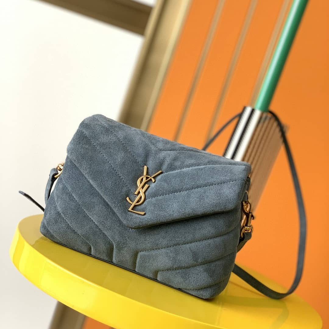 2021 cheap Saint Laurent puffer bag in blue suede leather