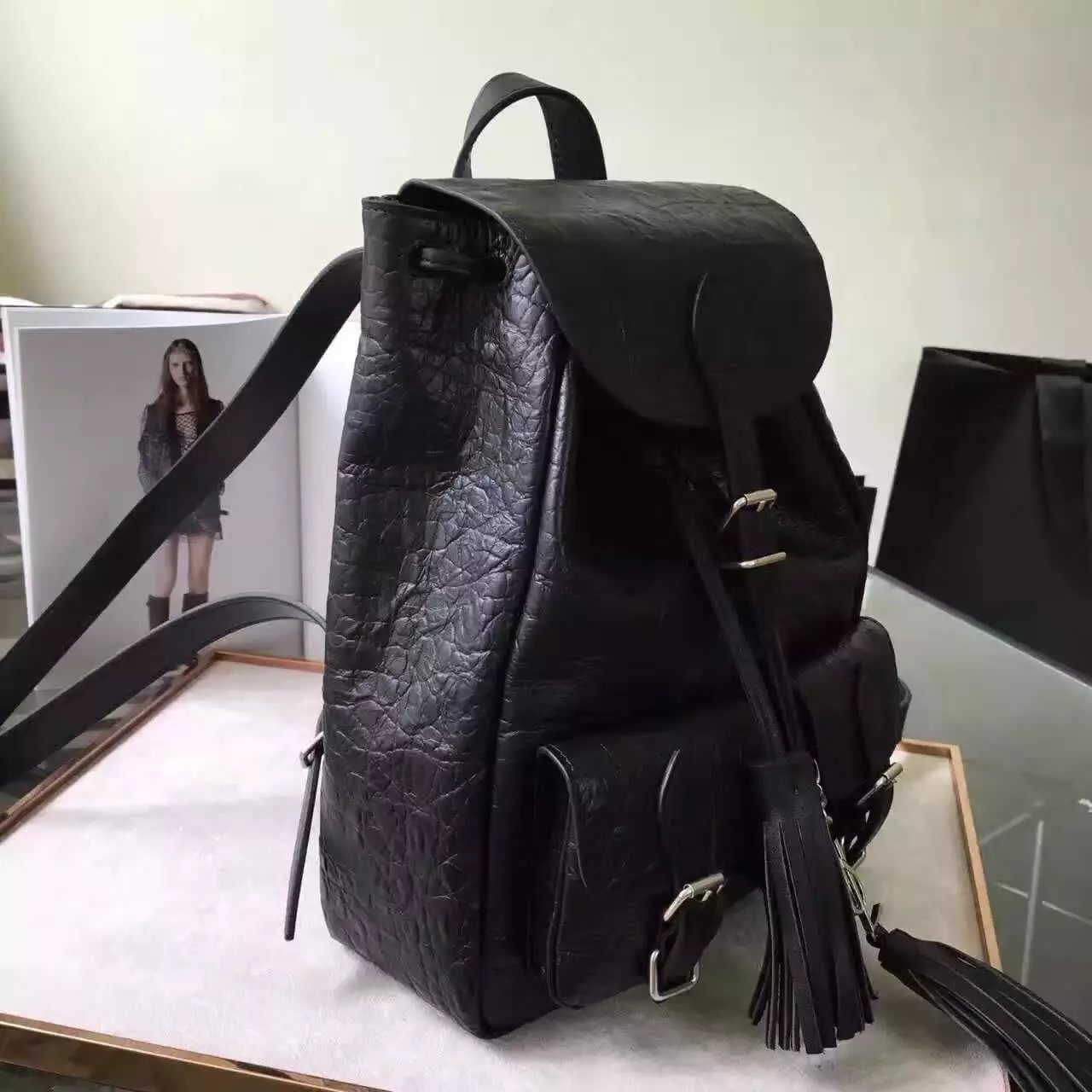 Limited Edition!2016 New Saint Laurent Bag Cheap Sale-Saint Laurent Festival Backpack in Black Crocodile Embossed Leather - Click Image to Close