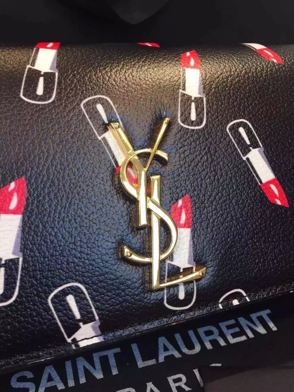 2015 New Saint Laurent Bag Cheap Sale-Saint Laurent Classic Monogram Clutch in Black,Red and White Lipstick Printed Leather - Click Image to Close
