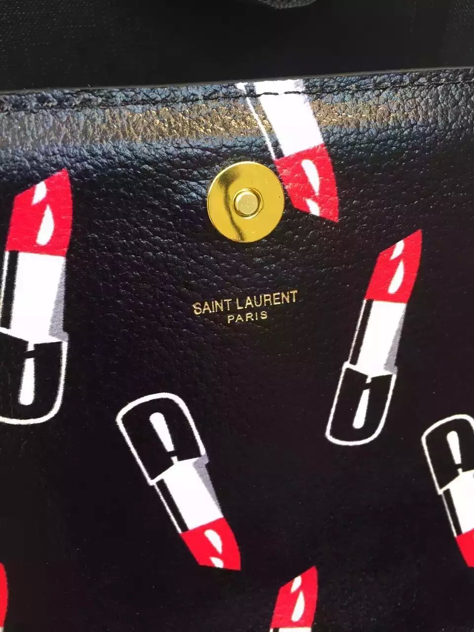 2015 New Saint Laurent Bag Cheap Sale-Saint Laurent Classic Monogram Clutch in Black,Red and White Lipstick Printed Leather - Click Image to Close