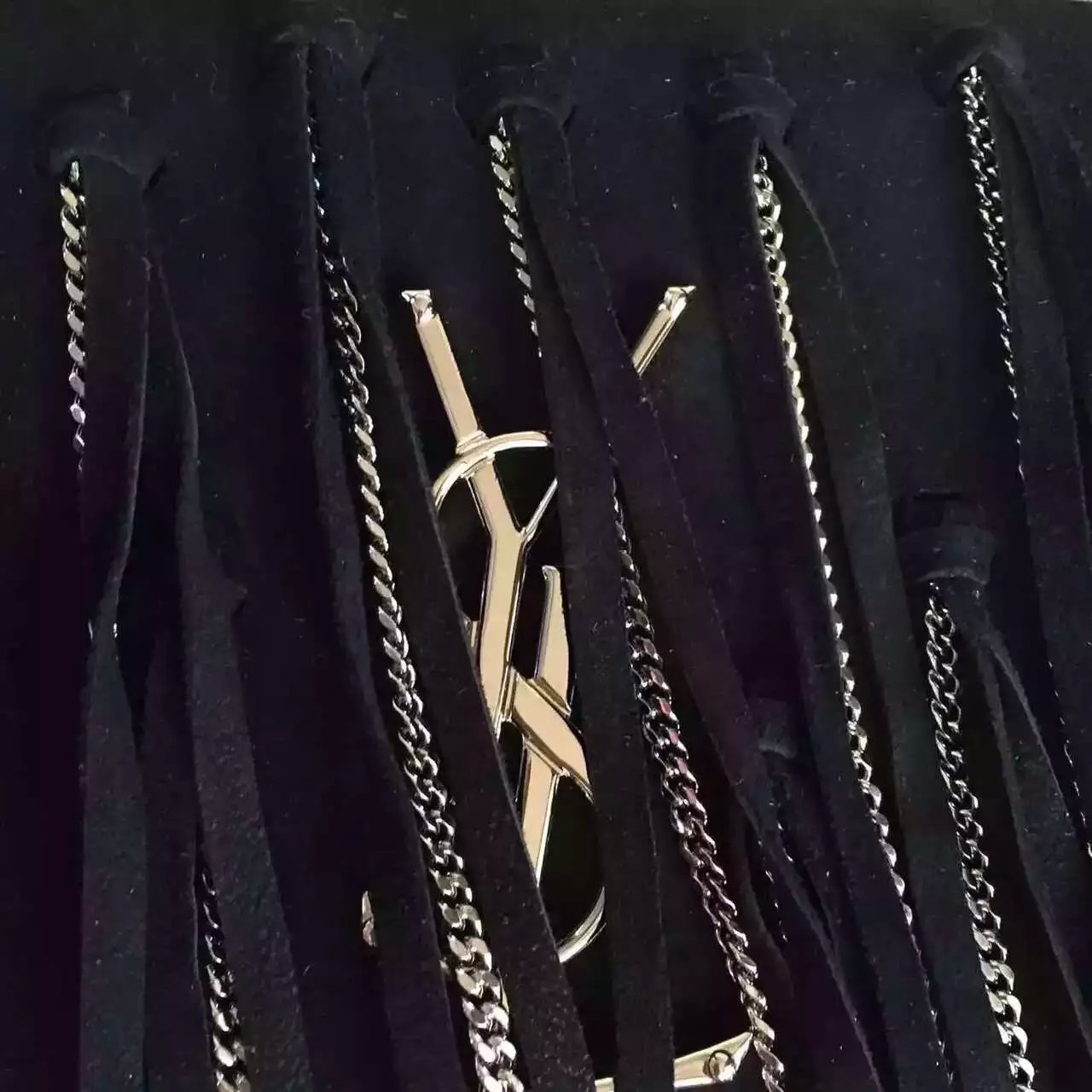 Limited Edition!2016 New Saint Laurent Bag Cheap Sale- Saint Laurent Monogram Fringed Satchel in Black Suede Leather - Click Image to Close