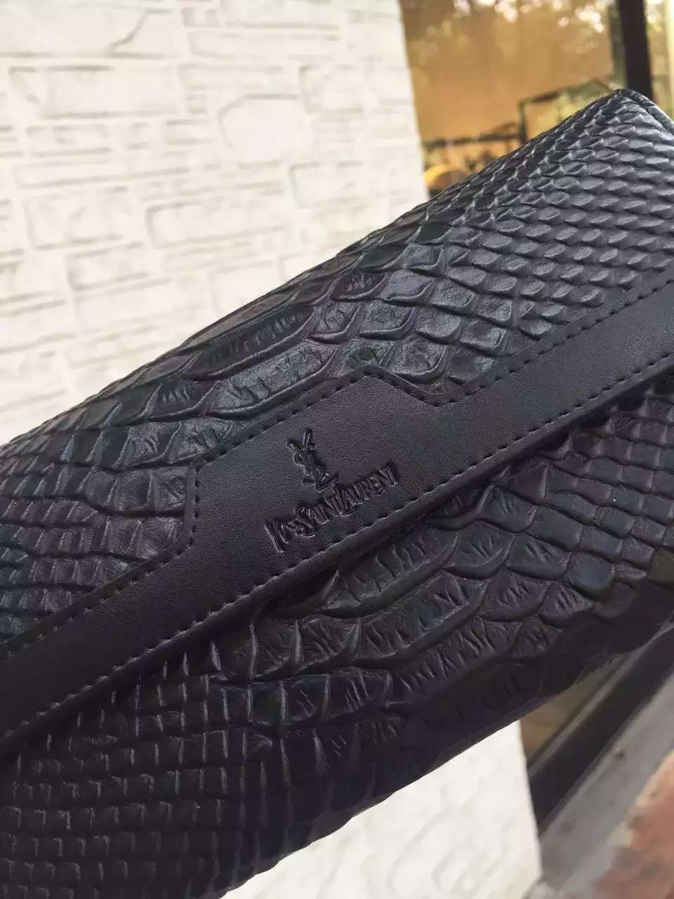2016 Saint Laurent Bags Cheap Sale-Saint Laurent Classic Monogram Clutch in Black Python Embossed Calfskin Leather - Click Image to Close