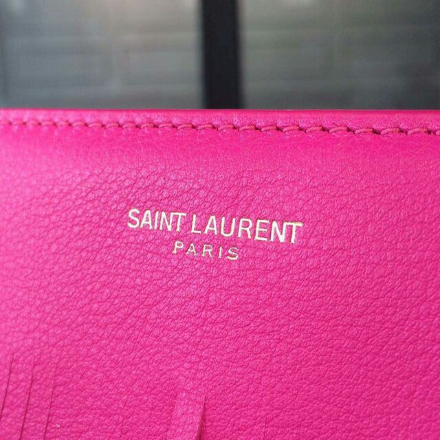 YSL 2015 Fashion Show Collection Outlet-Saint Laurent Clutch in Lipstick Fuchsia Calfskin Leather with Fringe - Click Image to Close