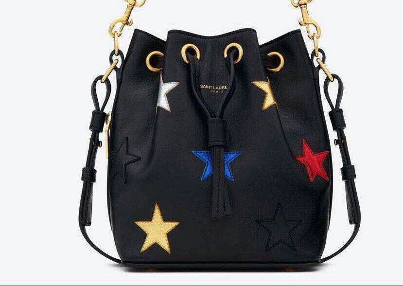YSL 2015 Fashion Show Collection Outlet_Saint Laurent PATCHWORK EMMANUELLE BUCKET BAG in Black Grain Leather