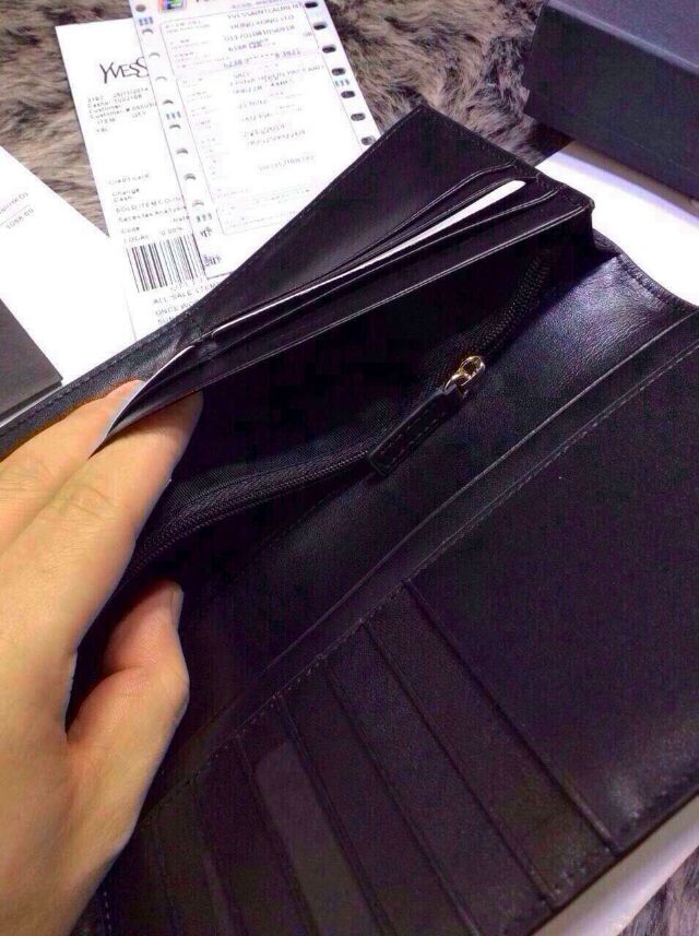2015 New YSL Bag Sale Online- Saint Laurent Vertical Folded Wallet in Black Grain Calfskin Leather - Click Image to Close
