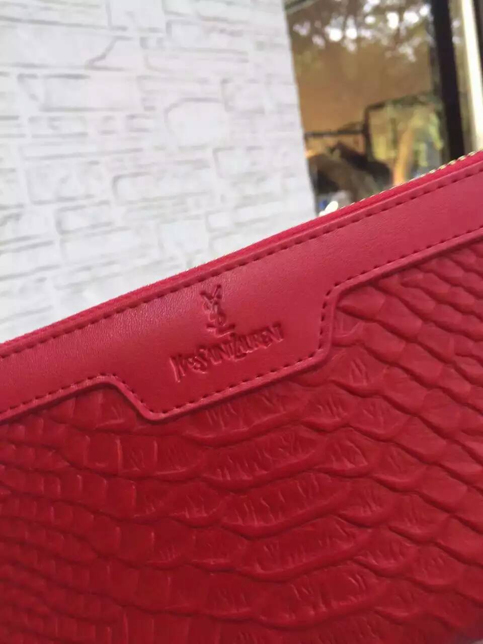 2016 Saint Laurent Bags Cheap Sale-Saint Laurent Zippy Around Wallet in Red Python Embossed Calfskin Leather - Click Image to Close