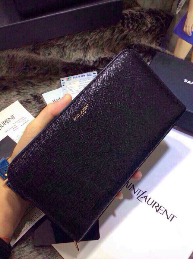 2015 New YSL Bag Sale Online- Saint Laurent Zip Around Wallet in Black Grain Calfskin Leather - Click Image to Close