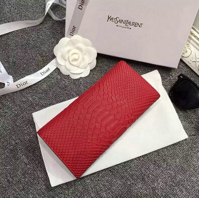 2015 New Saint Laurent Bag Cheap Sale- Saint Laurent YSL Snake Leather Wallet in Red - Click Image to Close