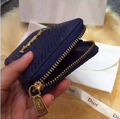 2015 New Saint Laurent Bag Cheap Sale- Saint Laurent YSL Zip Around Wallet in Blue Snake Leather - Click Image to Close