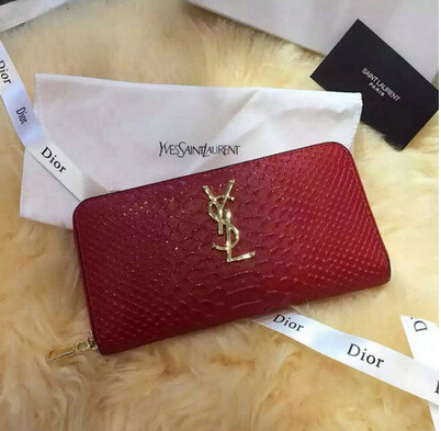2015 New Saint Laurent Bag Cheap Sale- Saint Laurent YSL Zip Around Wallet in Red Snake Leather - Click Image to Close