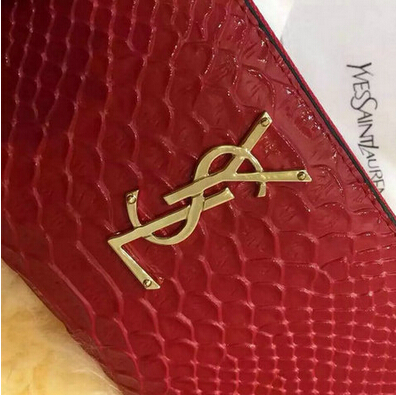 2015 New Saint Laurent Bag Cheap Sale- Saint Laurent YSL Zip Around Wallet in Red Snake Leather - Click Image to Close