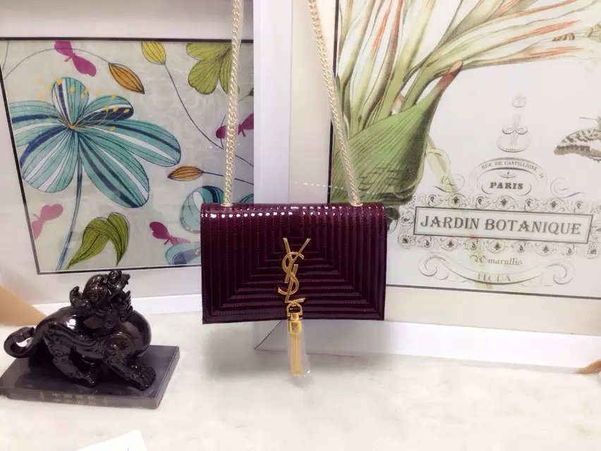 2015 New Saint Laurent Bag Cheap Sale-Classic Monogram Saint Laurent Tassel Satchel in Purple Matelasse Patent Leather