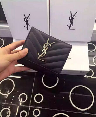 2015 New Saint Laurent Bag Cheap Sale-YSL Wallet in Black Matelasse Grained Leather - Click Image to Close