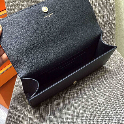 2015 New Saint Laurent Bag Cheap Sale- Classic Monogramme Saint Laurent Clutch in Black Small Grained Leather - Click Image to Close
