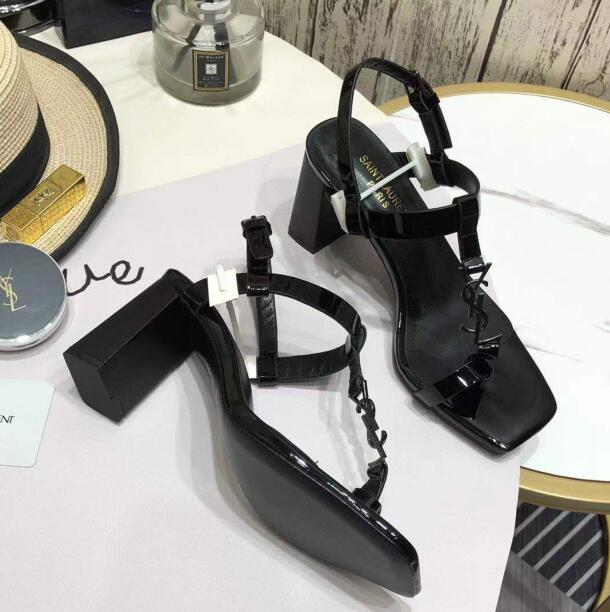 2021 cheap Saint Laurent cassandra sandals in smooth leather with gold-tone monogram black