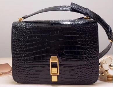 2020 Saint Laurent Carre Satchel Bag In Crocodile-embossed Leather