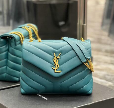 2022 Saint Laurent Loulou Small Bag in Turquoise Y-quilted Leather